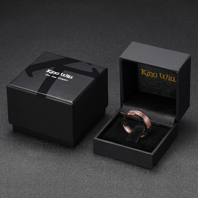 King Will Tungsten Carbide Wedding Band for Men Women-6/8/10mm Width Multicolor Available with Grooved Center Wedding Ring Suitable for Work, Gym Comfort Fit Size 4-16