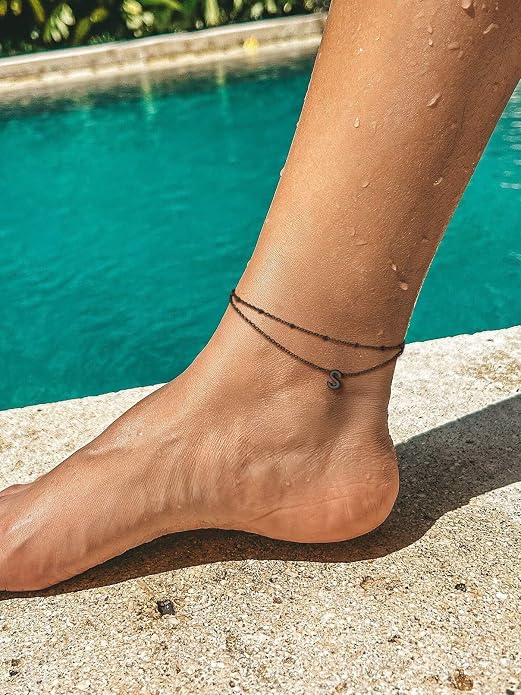 FaithHeart Initial Ankle Bracelets for Women, Waterproof 14k Gold Plated Initial Anklets Non Tarnish Stainless Steel Cute Layered Anklet Summer Beach Jewelry