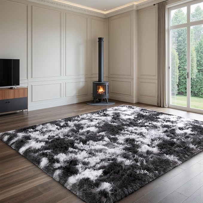 Sour Lemon 8x10 Area Rugs for Bedroom Living Room, Large Fluffy Shag Grey | Shaggy Carpet, Soft Plush Furry Bedside Rugs, Anti Slip, Washable Area Modern Rugs Floor Mat for Kids Girls Boys Living Room