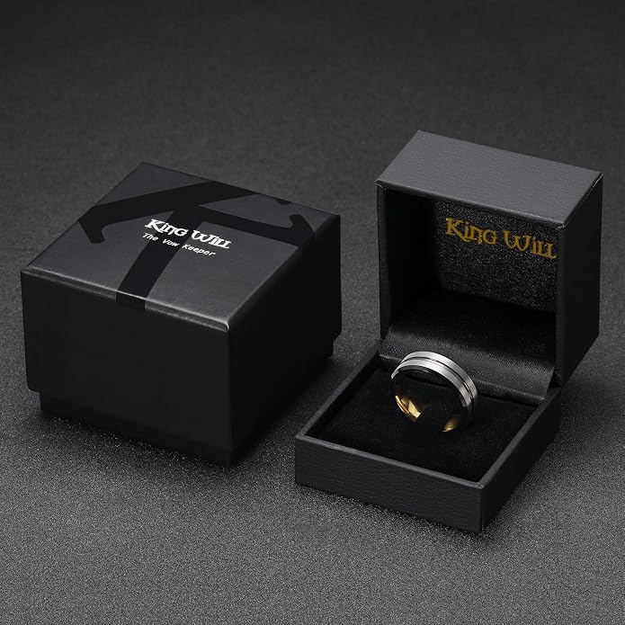 King Will Mens 8mm Rose Gold Groove/Gold Loop/Black Cross Groove Tungsten Carbide Wedding Ring Line Flat Pipe Cut Brushed Polished Comfort Fit 7-14