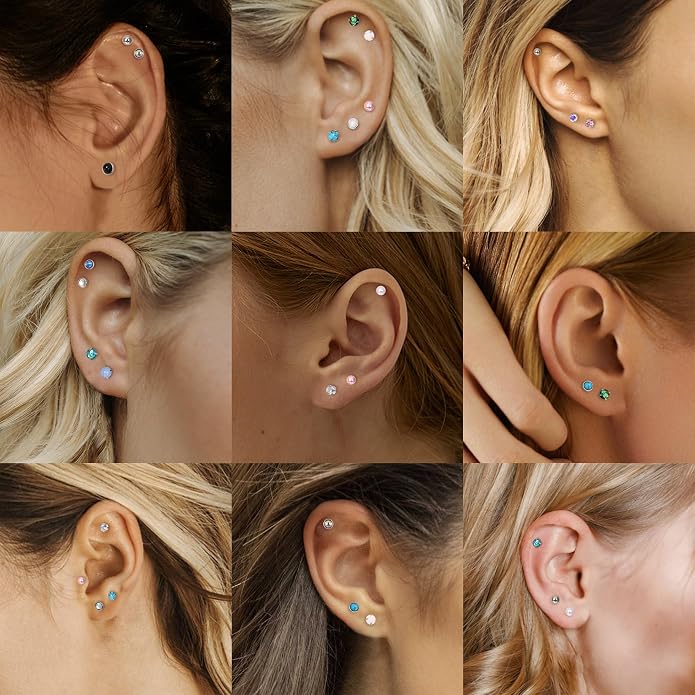 YADOCA 21 Pairs Hypoallergenic Surgical Steel Stud Earrings for Women Men Tiny Small CZ Opal Moonstone Turquoise Earrings Studs Set Piercing Jewelry