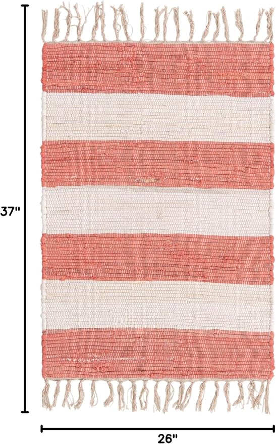 Unique Loom Chindi Rag Collection Area Rug - Striped (2' 2" x 3' 1" Rectangle, Coral and Ivory)
