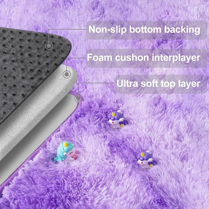 qulint 4x6 Purple Area Rugs for Bedroom, Soft Fluffy Rug for Living Room | Fuzzy Shag Small Carpet, Plush Shaggy Tie-dyed Purple Rug for Dorm Kid Room Classroom Home Decor