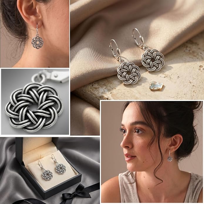 LeCalla 925 Sterling Silver Leverback Drop Earrings | Lightweight Celtic-Knot Filigree Heart Teardrop Dangle Earring for Women's Gift for Her