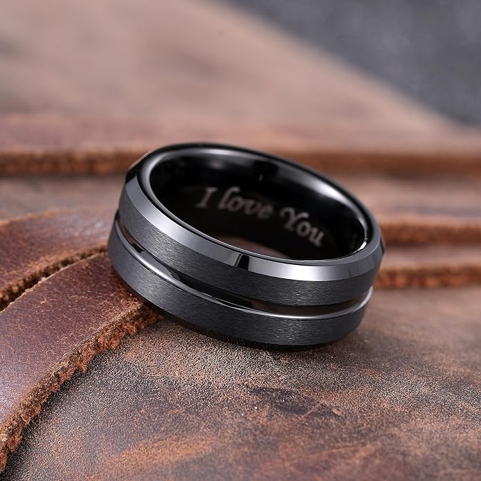 King Will Tungsten Carbide Wedding Band for Men Women-6/8/10mm Width Multicolor Available with Grooved Center Wedding Ring Suitable for Work, Gym Comfort Fit Size 4-16