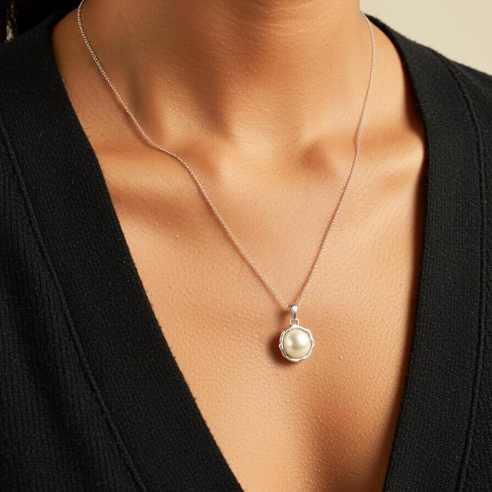 Pearl Necklace for Women Sterling Silver Chain Birthstone for Women Fine Jewelry Dainty Infinity Pendant Anniversary Birthday Christmas Gifts for Her Wife Mom Lady Daughter, (Style-1)