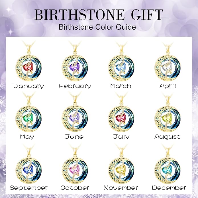TOUPOP Birthstone Necklace 925 Sterling Silver Moon and Star Pendant Celtic Moon Jewelry with Blue Crystal Anniversary Birthday Gifts for Women Mom Wife Her