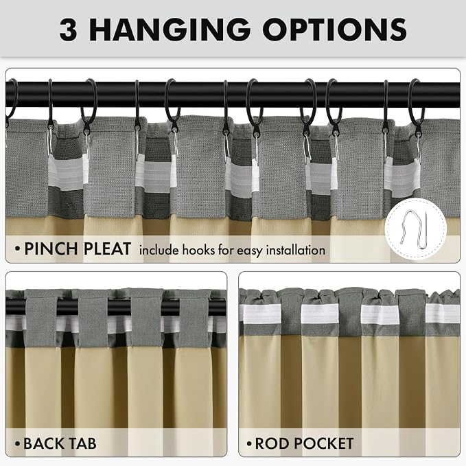 MIULEE 100% Blackout Linen Curtains 42 x 63 Inch Dark Grey 2 Panels | Thermal Insulated, Room Darkening Drapes for Bedroom Living Room, Back Tab Rod Pocket Pinch Pleated, Solid Luxury Decor