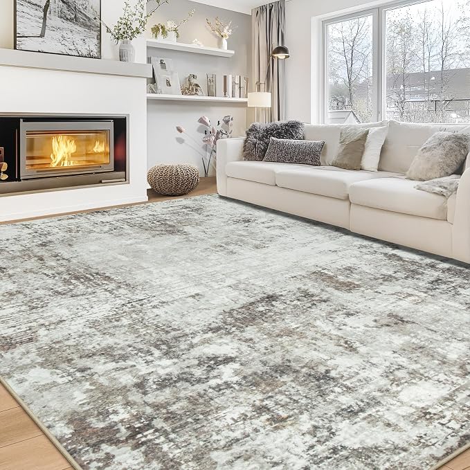 10x14 Area Rugs Large Living Room Rug Washable: Modern Abstract Rug Indoor Modern Carpet Non Slip for Dining Room Bedroom Nursery Home Office Brown Grey