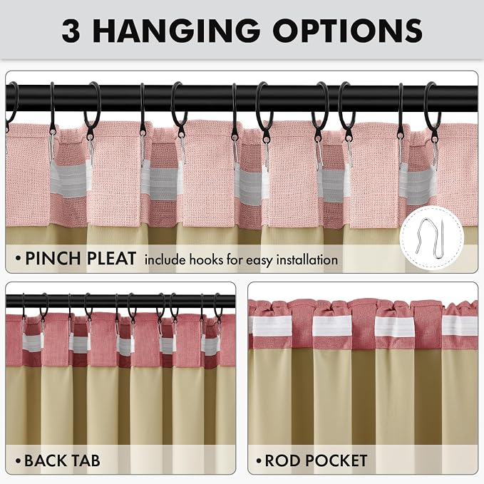 MIULEE 100% Blackout Linen Curtains 42 x 96 Inch Blush Pink 2 Panels | Thermal Insulated, Room Darkening Drapes for Bedroom Living Room, Back Tab Rod Pocket Pinch Pleated, Solid Luxury Decor