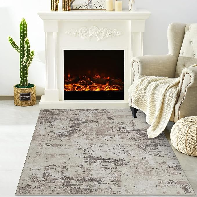 ROYHOME Modern Abstract 2x3 Area Rug Non Slip Non Shedding Low Pile Stain Resistant Rug for Entryway Kitchen Bedroom,Brown Grey