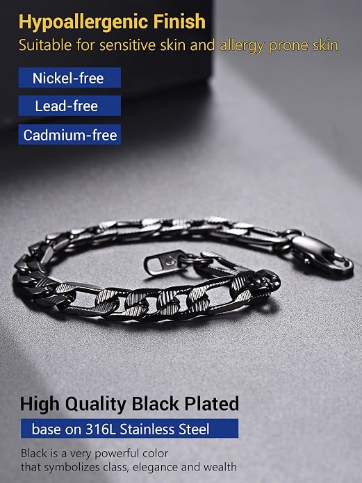 PROSTEEL Silver/Gold/Black Bracelets for Men Figaro Cuban Link, 6mm-13mm Width, 7.5"/8.3"/9" Length, Stainless Steel Mens Bracelet Jewelry with Gift Box