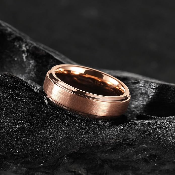 King Will Classic Tungsten Wedding Band for Men, 6/7/8/9/10mm Widths, Polished Finish Step Edge Matte Rings Comfort Fit