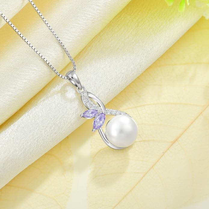 Pearl Necklace 925 Sterling Silver Infinity Butterfly Necklaces with 10mm Freshwater Cultured Pearls Jewelry Christmas Birthsday