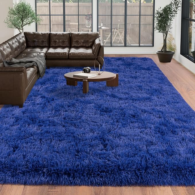 Dssimo Blue Fluffy Rugs for Living Room Bedroom, 6x9 Shaggy Area Rug | Large Plush Furry Upgrade Non-Slip Blue Area Rug for Living Room Nursery Kids Room Dorm Room Home Decor, Indoor Floor Carpet