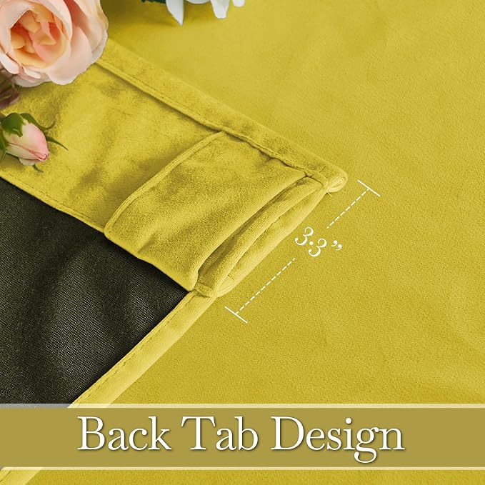 RYB HOME Chartreuse Yellow Velvet Curtains for Bedroom Living Room, Thermal Insulated Privacy UV Heat Blocking Luxurious Soft Rod Pocket Back Tab Drapes for Nursery, 52" W x 96" L, 2 Panels