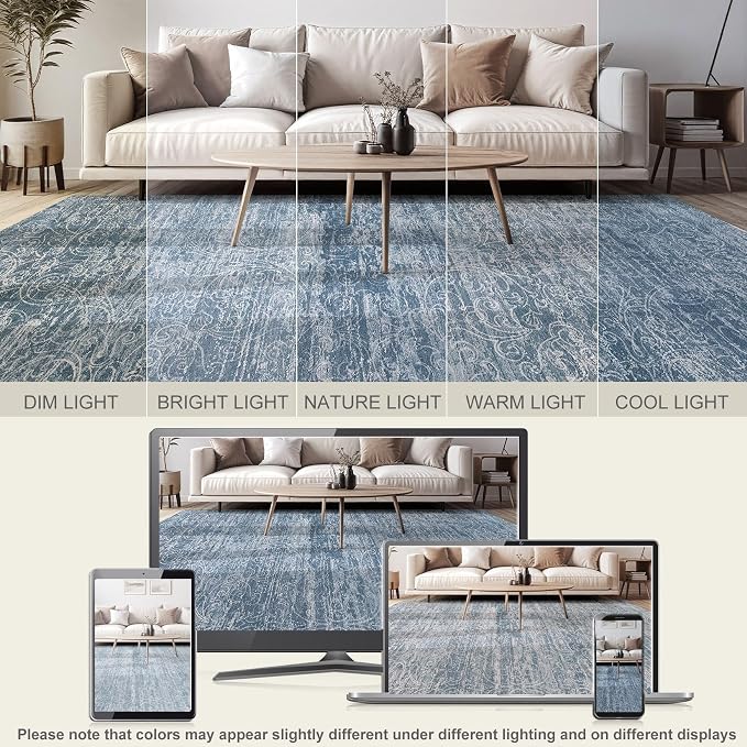 DMOYEST Area Rug Living Room Rugs - 6x9 Washable Large Soft Indoor Neutral Modern Abstract Low Pile Rug Carpet for Bedroom Dining Room Farmhouse Home Office - Dark Blue