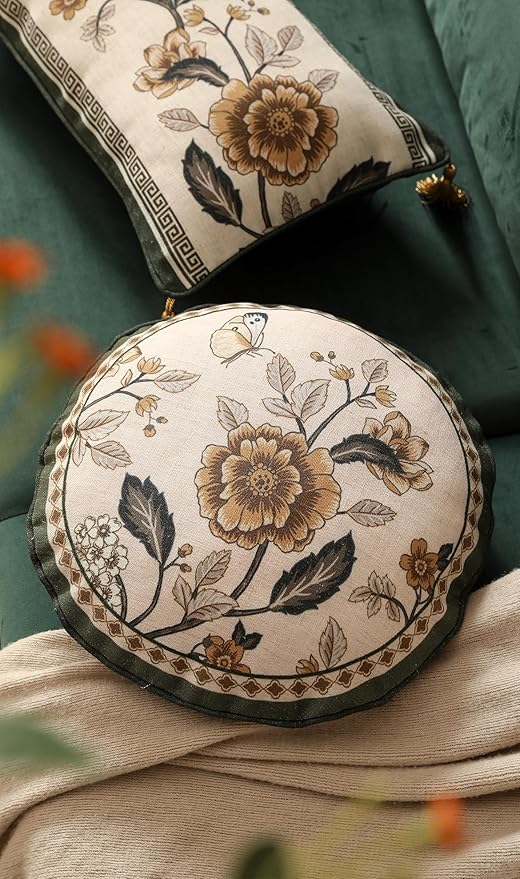 ISAENNE Vintage Linen Throw Pillow Cover,Set of 2,Diameter 16"-Murad D | Designer French Pillow Cover,Concealed Zipper Design,Sofa,Bedroom,Living Room,Lounge Chairs,All Season Home Decor