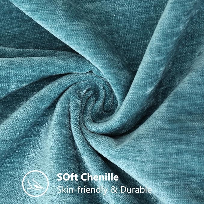 decorUhome Soft Chenille Throw Pillow Covers 20x20 Set of 2 Teal | Fall Textured Decorative Throw Pillow Cases Stitched Edge Modern Farmhouse Luxury Boho Velvet for Couch Sofa Bed Home Decor