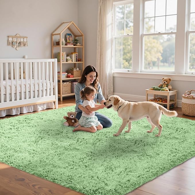 8x10 Area Rug for Living Room:Ultra Soft Fluffy Shag Light Green Rugs,Large Fuzzy Plush Indoor Non Slip Carpet Washable Rug for Bedroom Kids Nursery Office Dorm Modern Decor(Light Green 8'x10')