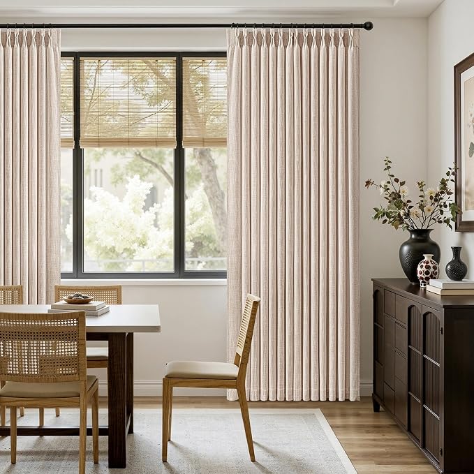 MIULEE Pinch Pleated Thick Linen Curtains 108 Inches Length 2 Panels for Living Room Bedroom, Extra Long Memory Trained Pinch Pleat Drapes Light Filtering Sand Beige Foor to Ceiling Curtains