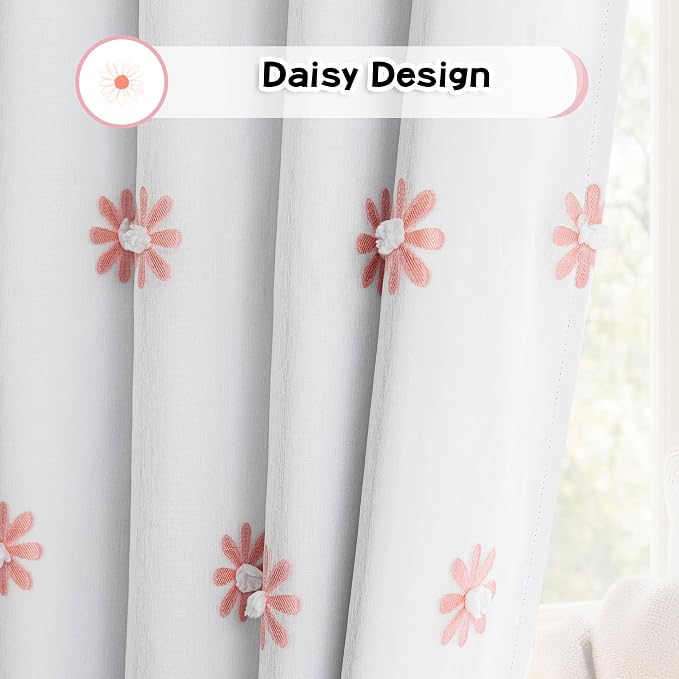 MYSKY HOME Pink Floral Blackout Curtains for Nursery Thermal Insulated Flower Sheer Curtain 72 Inch Long for Girls Bedroom Double Layered Window Drapes for Dining Room Grommet, 52 x 72 in, 2 Panels