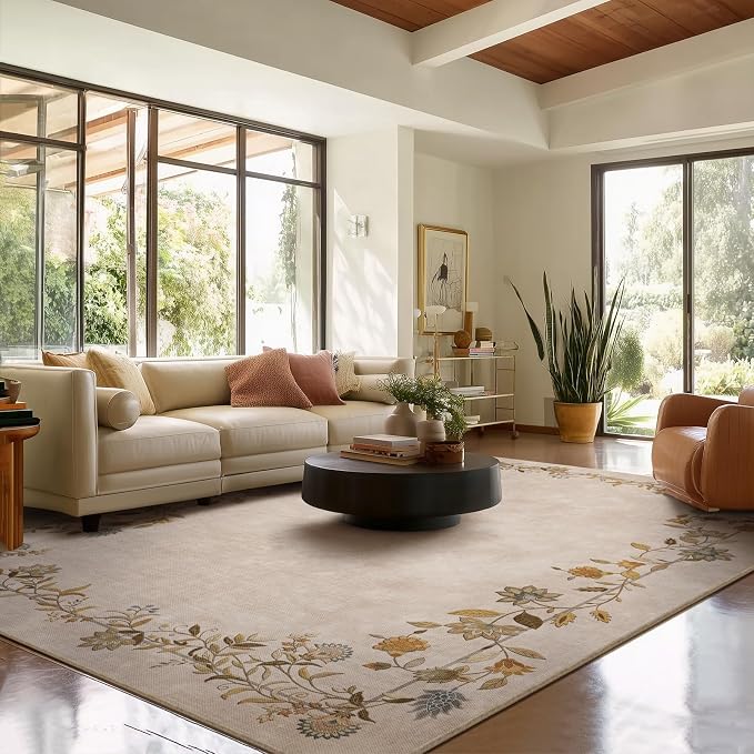 8x10 Area Rugs for Living Room: Washable Bedroom Rug Stain Resistant Non Slip Low Pile Ultra Soft Faux Wool Lightweight Large Rugs for Dining Room Kitchen Farmhouse Entryway Home Office Indoor