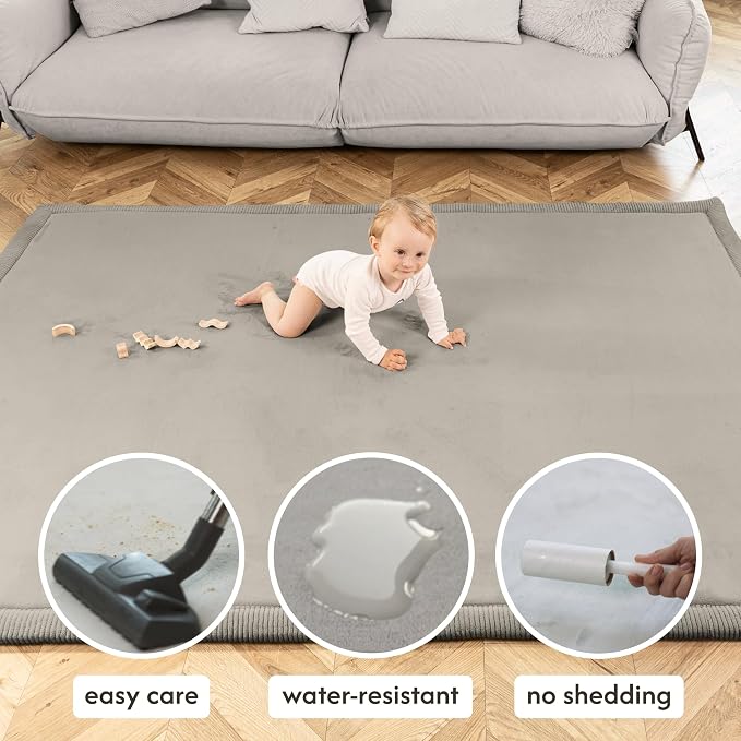 Hakuna Matte CloudSoft Baby Play Mat for Floor 80" x 110" Dark Gray | Coral Velvet high-density foam Rug for Crawling & Cozy Play – Non-Slip, Water-Resistant, Easy-Care Tummy Time Mat