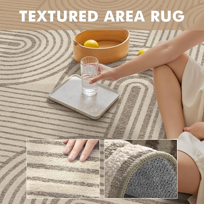Brown Neutral 5x7 Area Rugs Textured Tufted Rugs for Living Room Bedroom Rug-Carpet Taupe Tan Geometric Moroccan Modern Rug Washable