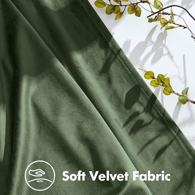 MIULEE Olive Green Velvet Curtains 102 inches Long, Pinch Pleated Blackout Drapes with Hooks, Thermal Insulated Pinch Pleat Panels for Bedroom Living Room, 2 Panels