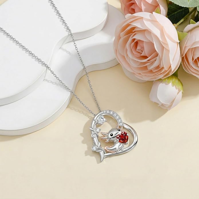 PELOVNY Teddy Bear Necklace for Women 925 Sterling Silver Bear/Highland Cow/Fox/Cat/Axolotl Birthstone Necklace Christmas Birthday Jewelry Gifts for Mom Daughter Wife Sister