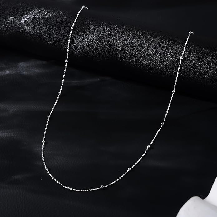 Carffordo 925 Sterling Silver Chain Necklace 16K Gold Plated Beaded Chain Necklace for Women Simple Dainty Choker Necklace Satellite Waterproof Link Necklace Trendy Jewelry Gifts