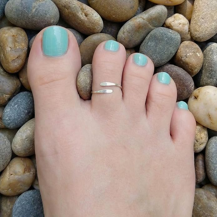 Sterling Silver Toe Ring, Handmade Adjustable Open Band, Minimalist Dainty Summer Beach Foot Jewelry for Women, Can Be Worn as Knuckle or Pinky Ring