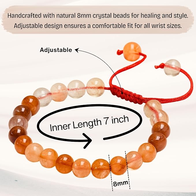 Amazing Gemstone Carnelian Bracelet for Women Men's Gifts - Protection Healing Crystal Bracelet - 8mm Gemstone Beaded Adjustable Bracelet