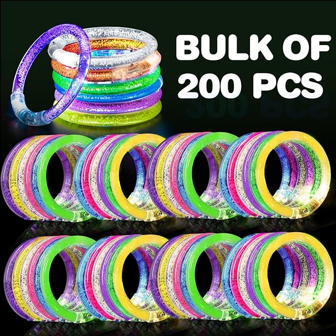 200 Pcs Glow Bracelets, Led Bracelet Glow in the Dark Party Supplies, Rave Trinkets, 6 Colors Light Up Bracelets Bulk with 3 Flashing Modes,Party Favors for Kids & Adults Birthday, New Year, Concert