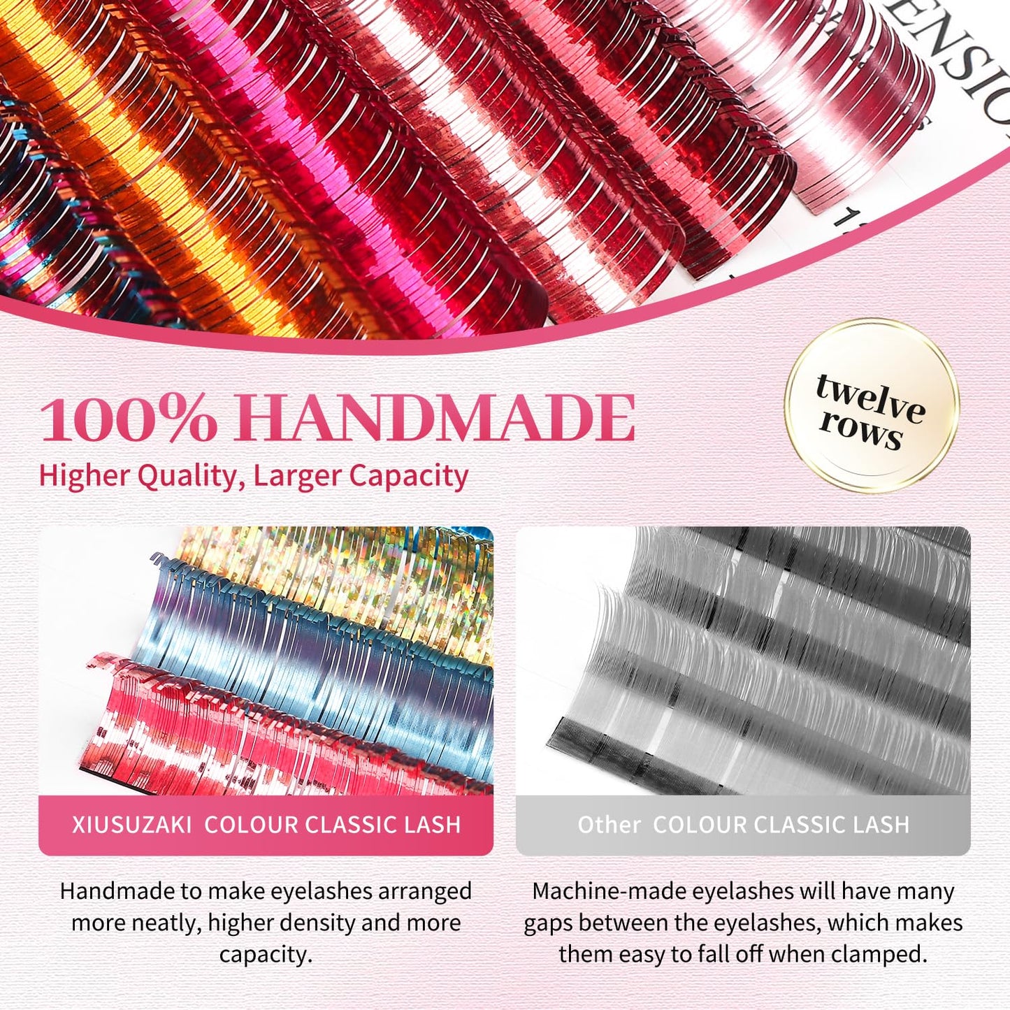 Glitter Spike Tinsel Eyelash Extensions 0.07 Colored Lashes Extension D Curl Lashes 12mm Lash Extensions Soft False Eyelashes Volume Lashes 12 Rows Professional Use(Glitter,0.07-D,12mm)