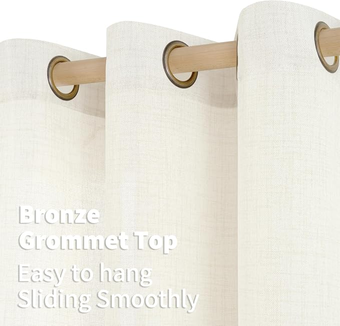 YoungsTex Ivory Linen Curtains 84 Inch Length, Rustic Semi Sheer Drapes Light Filtering with Bronze Grommet Privacy for Bedroom Living Room Windows, 42 x 84 Inch, 2 Panels