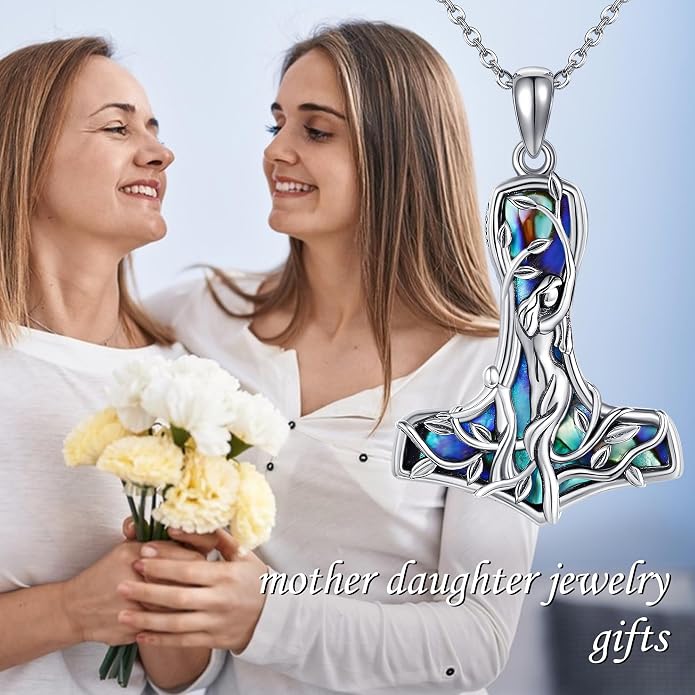 Mother Necklaces Sterling Silver Mom/Mommy of an Angel/Mom Thor Hammer/Heart Footprint Pendant Birthday Mothers Day Jewelry for Women