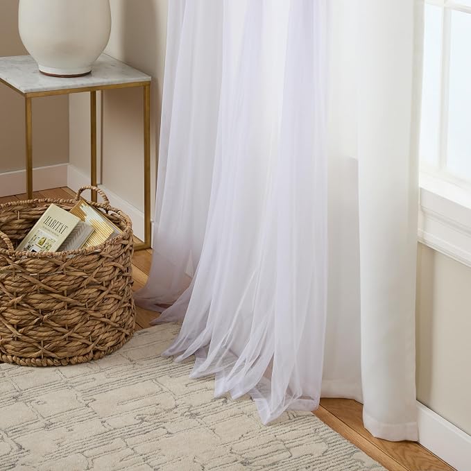 TOWN & COUNTRY LUXE Talia Double Layer Indoor Curtains, Sheer and Room Darkening Blackout, Grommet Top, Energy Efficient, 2-Pack Set, 52"x63", Winter White