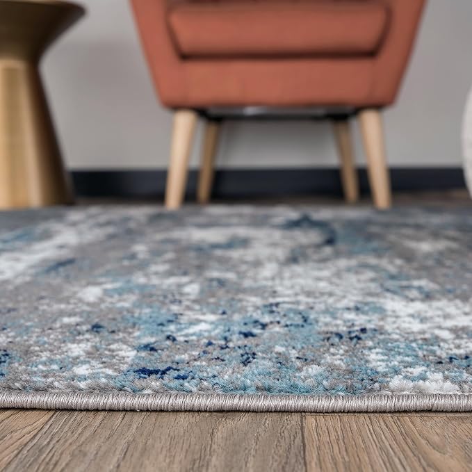 Rugshop Watercolor Distressed Modern Bohemian Runner Rug Blue 2' x 10'