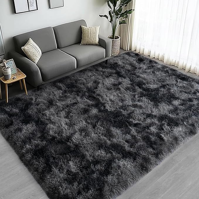 Large Area Rugs for Living Room Bedroom 4x6 Black Grey Shag Rugs | Ultra Soft Fluffy Shaggy Plush Fuzzy Modern Indoor Throw Floor Carpet for Kids Girls Boys Dorm Nursery Home Decor Aesthetic