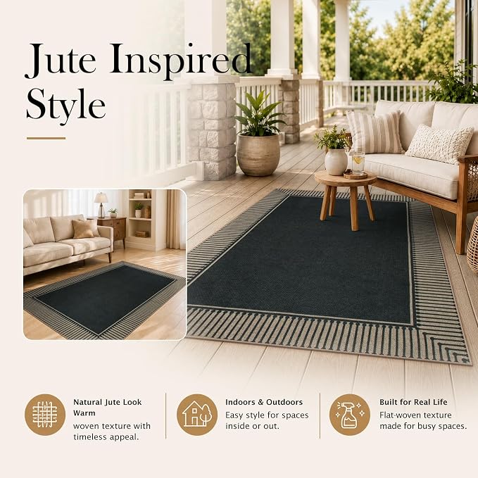 Moynesa 2x3 Easy Jute Kitchen Rug, Striped Border Front Door Mat Washable Non Slip Small Entryway Rugs, Indoor Outdoor Farmhouse Doormat Carpet for Bathroom Doorway Porch Foyer