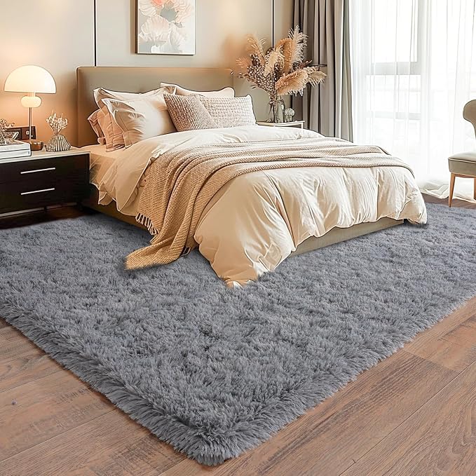 Dssimo Area Rug for Living Room 4x6 Grey Rugs for Bedroom, | Soft Fluffy Shag Non-Slip Carpet for Kids,Girls Boys and Teens Decorations Aesthetic for Dorm Nursery Classroom