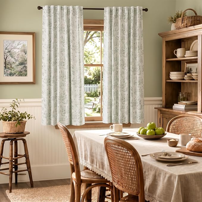 jinchan Green Blackout Curtains 63 Inch Whimsical Back Tab 2 Panels | Room darkening,nursery kids bedroom,privacy,whimsical,cottagecore,bunny pattern,botanical,nature-inspired decor