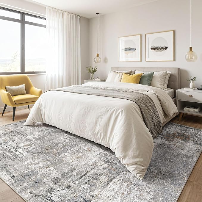 LOONGRUG 7x10 Area Rug Living Room: Washable Large Abstract Soft Stain Resistant Indoor Floor Rugs Non Slip Accent Carpet for Bedroom Nursery Playroom Office Dining Room Dorm Home House- Gray Rust