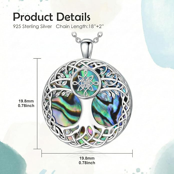 Tree of Life Necklace 925 Sterling Silver Abalone Shell Celtic Knot Tree Pendant Necklace Jewelry Gifts for Women Birthday Christmas