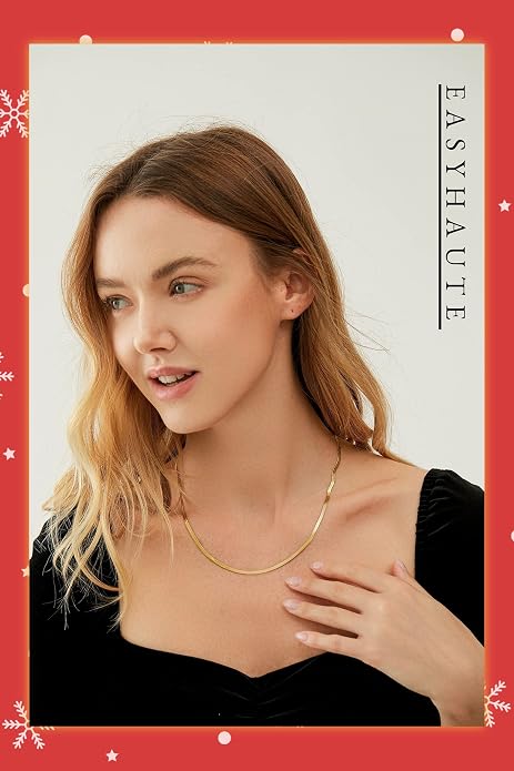 EASYHAUTE 14K Gold/Silver Plated Snake Chain Herringbone Necklace Hypoallergenic Dainty Choker Waterproof Jewelry Gift for Women Girl 3/4/5MM(W) 14"/16"/18"/20"(L)