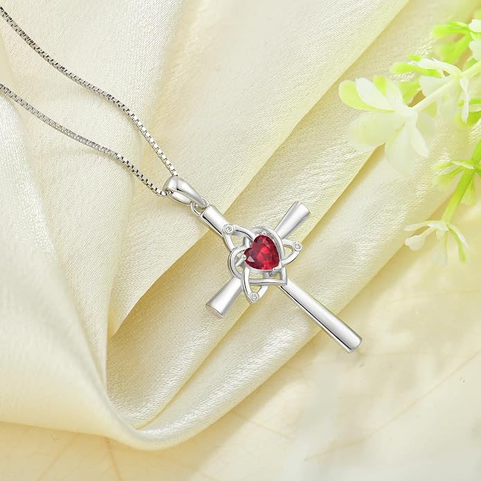 Celtic Cross Necklace 925 Sterling Silver Necklace for Women Birthstone Necklace Jewelry Gifts for Christmas Birthday or Anniversary Birthday