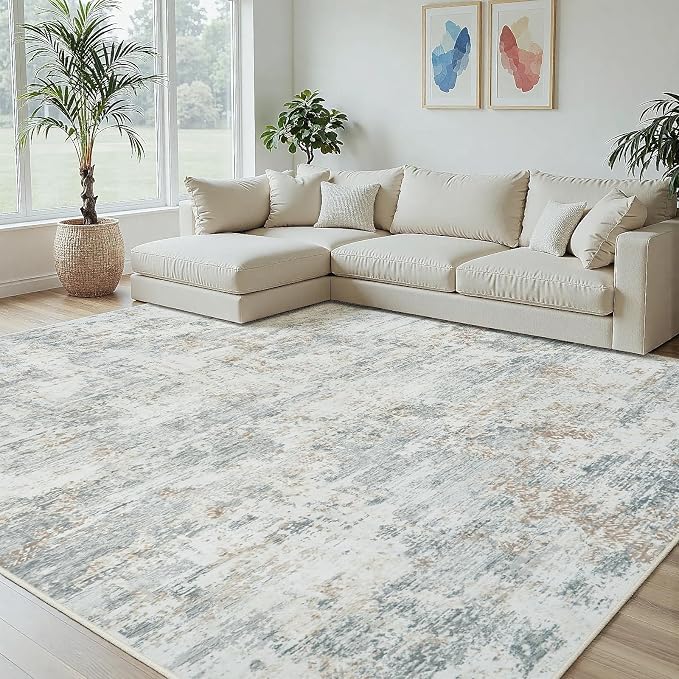 5x7 Area Rugs Living Room Rug Modern Abstract Neutral Washable Rugs Non Slip Soft Carpet Large Area Rug Low Pile Stain Resistant Non Shedding for Bedroom Nursery Dining Room Home Office Gray Brown