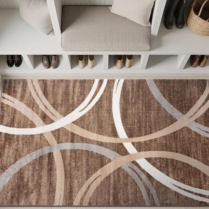Rugshop Wavy Circles Modern Fade-Resistant Area Rug Brown 3'3" x 5'